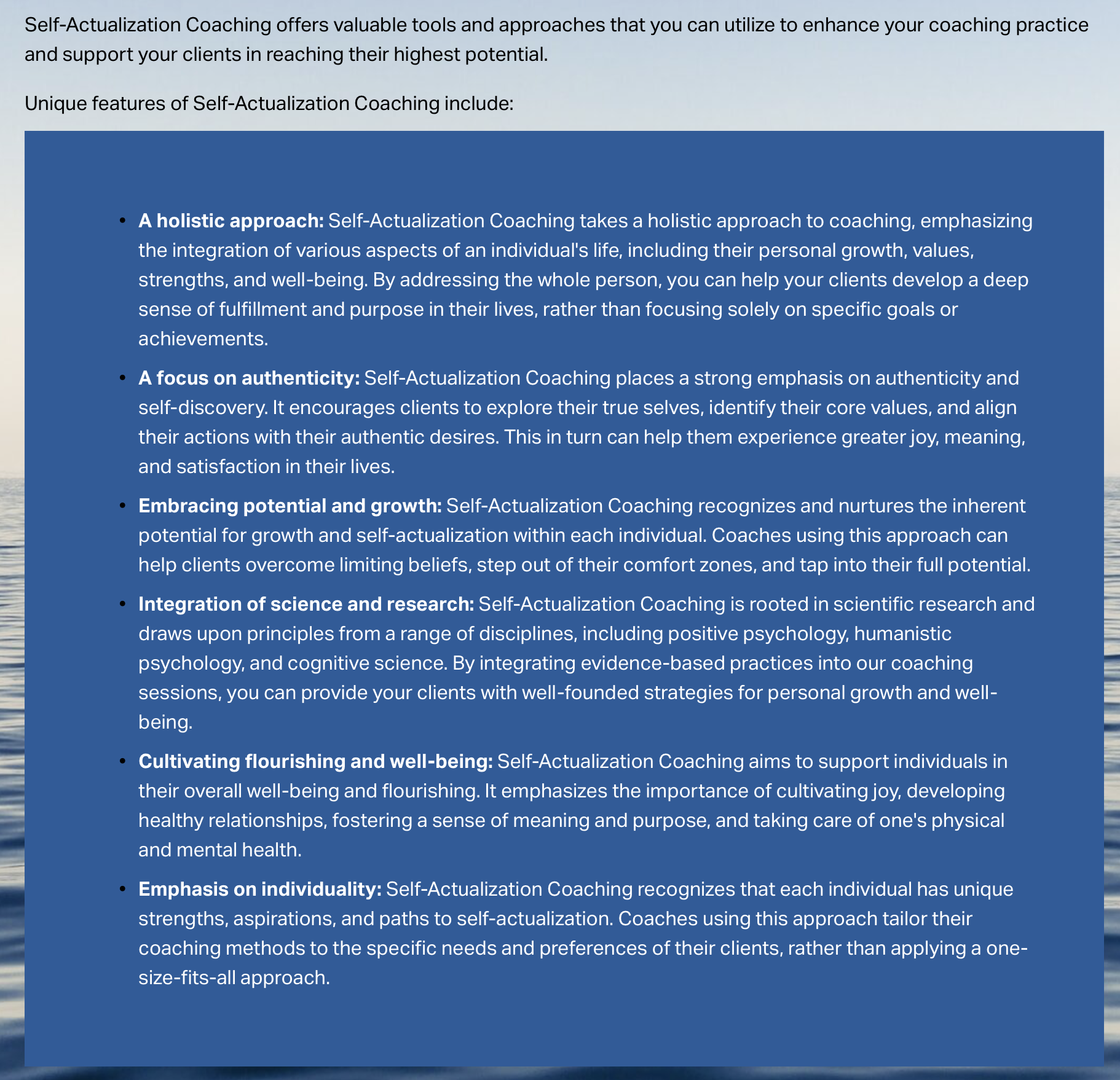 Unique Features of Self-Actualization Coaching